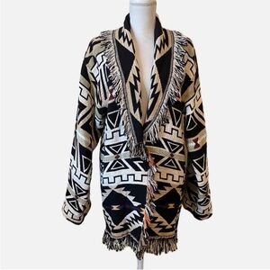 Aztec Southwestern Western Bohemian Fringed Blazer Coat Jacket Kimono